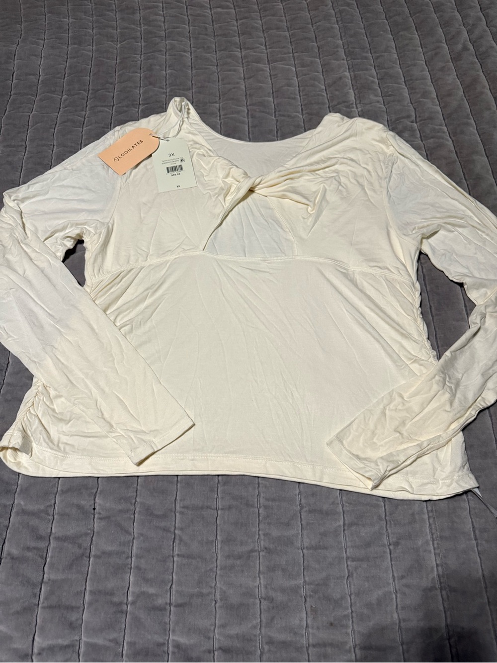 Blogilates Twist-Front Long Sleeve Top in Cream